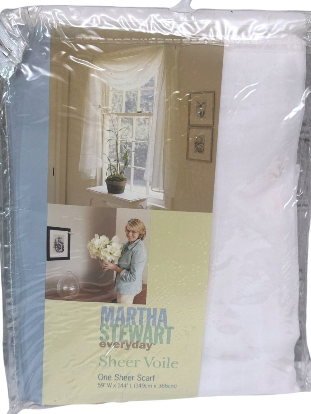MARTHA STEWART Sheer Window Scarf White Voile 12ft Rectangle Vintage Curtain New